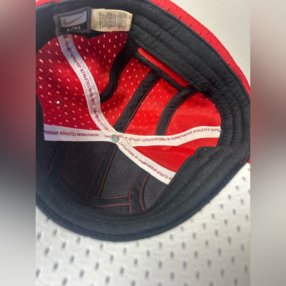 Vintage Nike 7 Panel Hat Cap Red & White Mesh Size L/XL Nike Air Mini Swoosh Y2K - Picture 7 of 9
